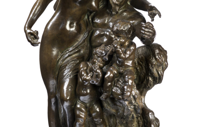 Bronze sculpture of a family of fauna playing music