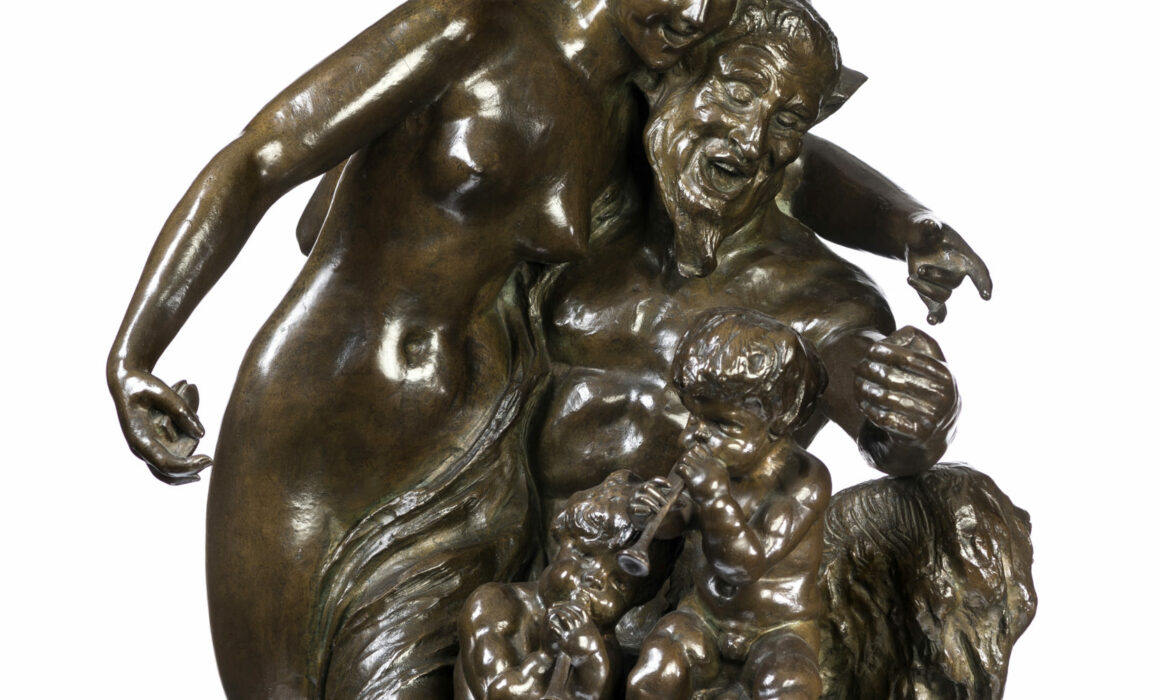 bronze sculpture with a family of fauna