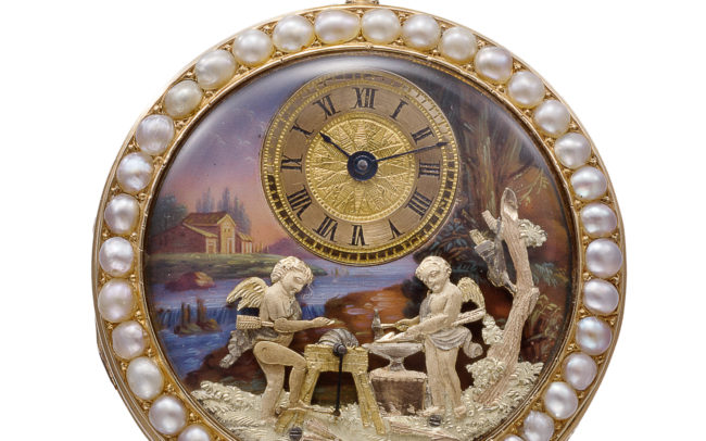 Gold, enamel and pearl-set pocket watch