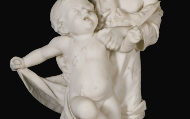 Marble sculpture representing two children going to bath