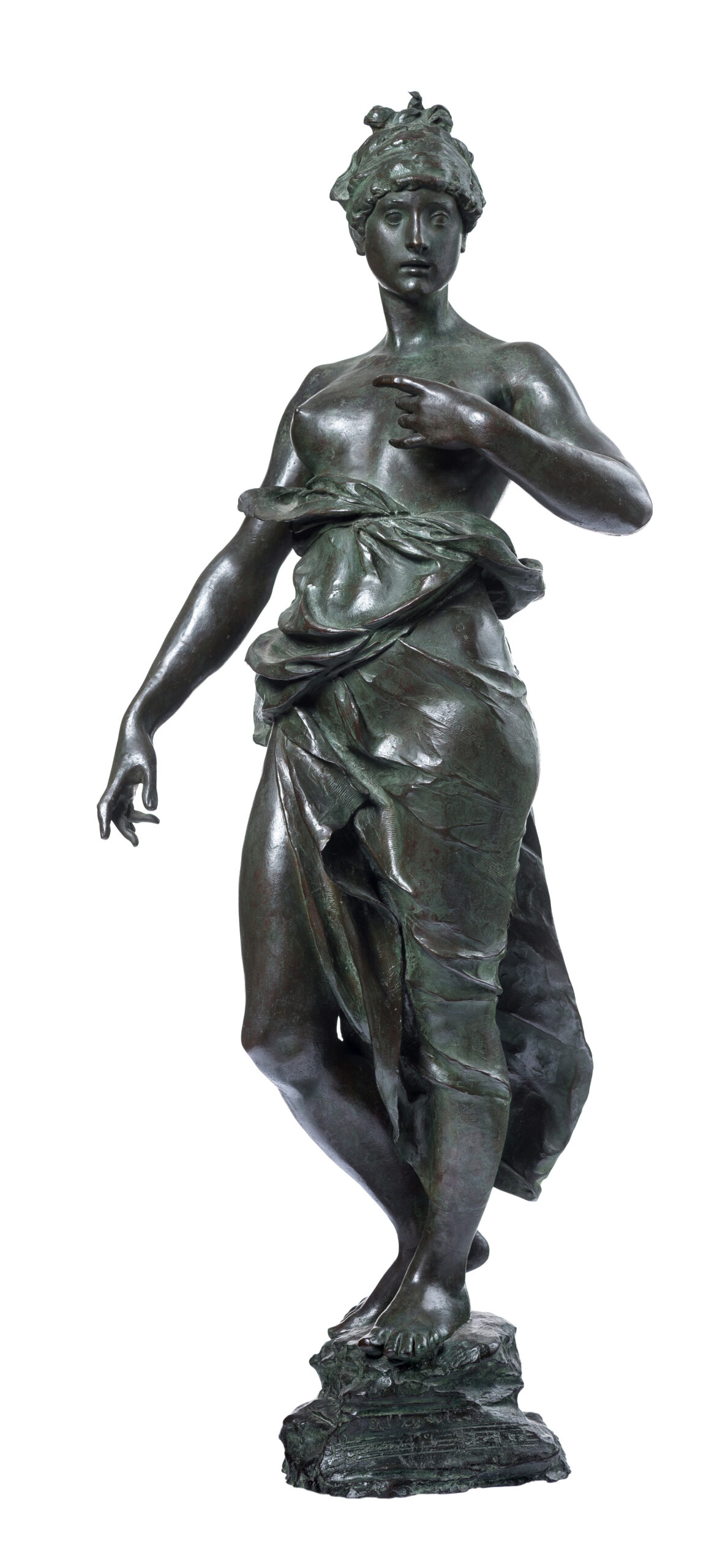 Bronze sculpture of a young woman