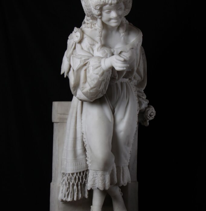 marble sculpture of a lady wearing a mask by Emilio Zocchi