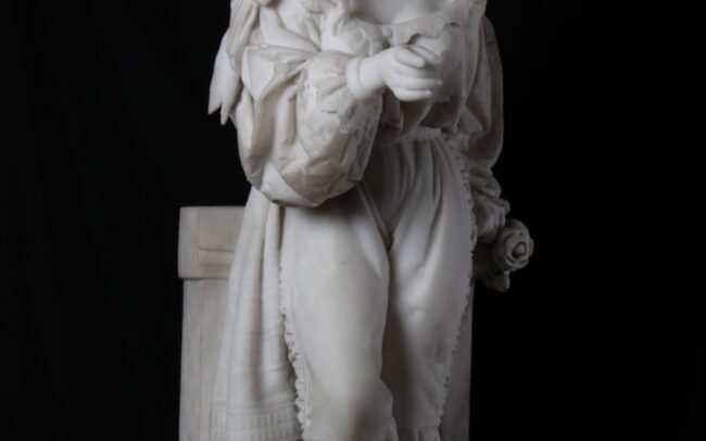 Marble sculpture of a lady with a mask